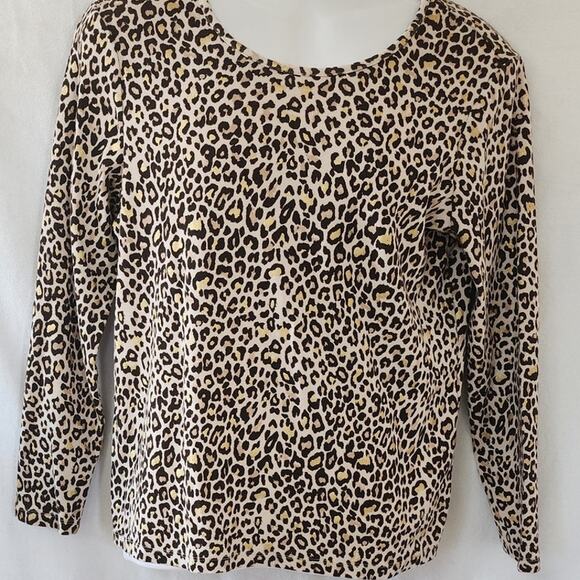 White Stag Animal Print Long Sleeve Knit Blouse Women's XL ( 16-18) Leopard Top - Picture 1 of 9